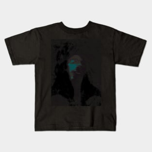 Portrait, digital collage and special processing. Like monk, man, smiling. Head. Weird. Like graffiti. Gray and aquamarine. Kids T-Shirt